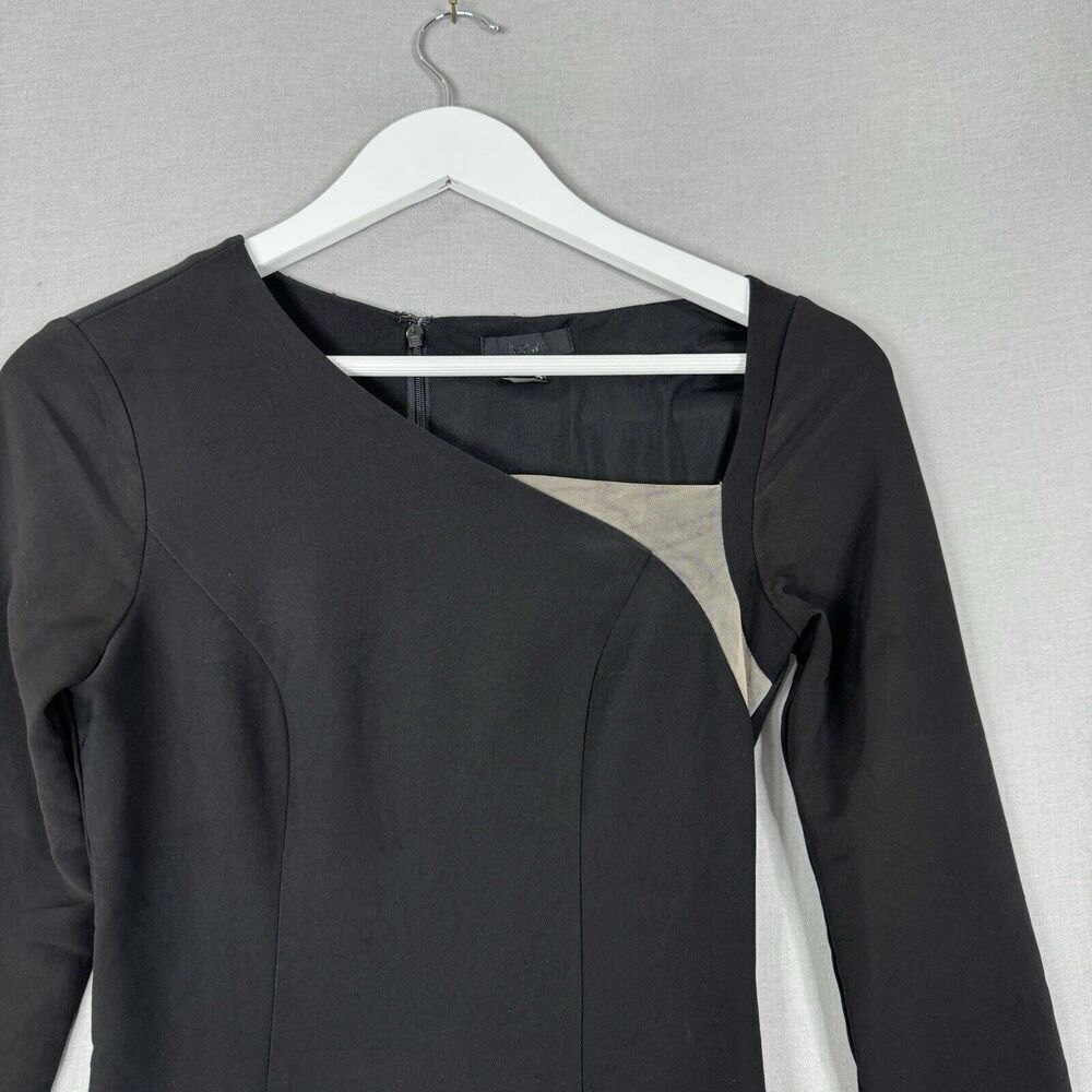 H:Ours Womens Dress Extra Small Black Fitted Asymmetrical Neckline Cocktail LBD - Picture 2 of 12